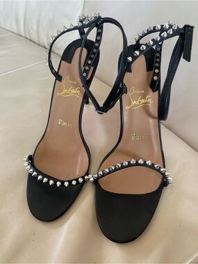 Christian Louboutin So Me 100 - Black Spike-Trim Ankle-Strap Heels, Sz 12 / EU43